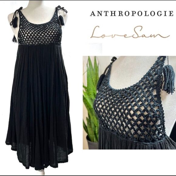 LOVE SAM by ANTHRO Beaded Cotton Bohemian Style Black Dress - Picture 1 of 14
